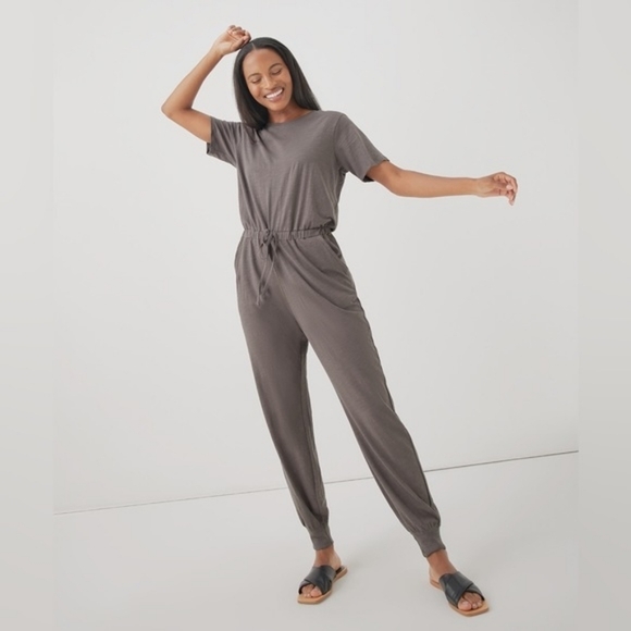 Pact Organic Cotton Relaxed Slub House Short Sleeve Jumpsuit Dark Teal XS - Picture 8 of 12